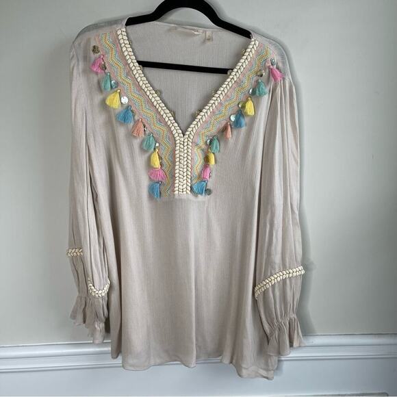 Soft Surroundings tassel clementine long sleeves blouse size large - Picture 3 of 8